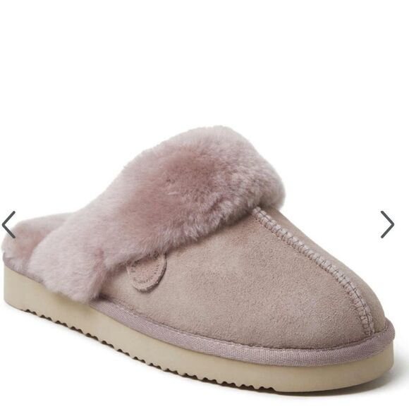 Fireside Dearfoams Sydney Shearling Fur Indoor/Outdoor Scuff Slipper NWT in pkg - Picture 1 of 11